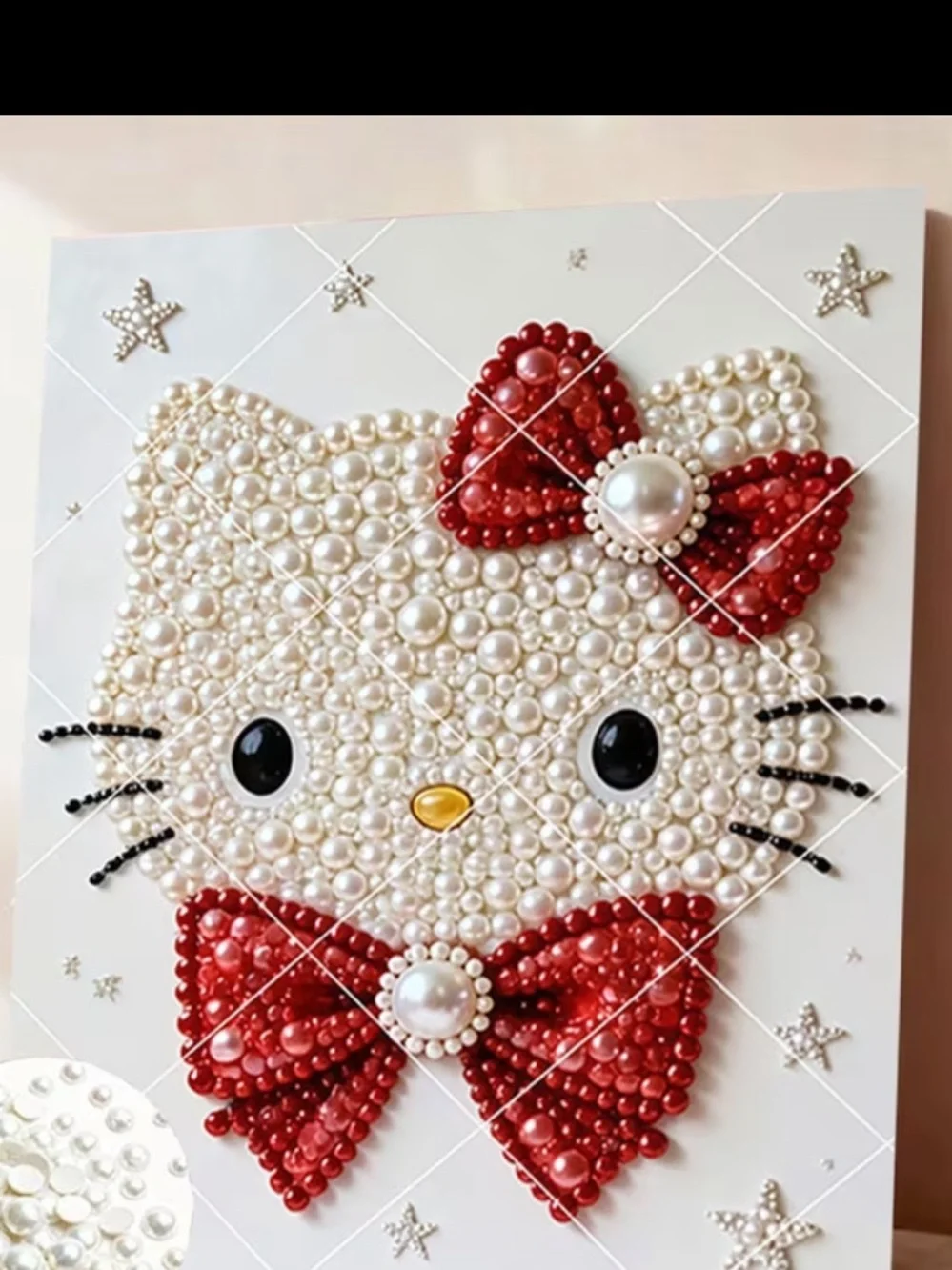 Hello Kitty Pearl Beaded White & Red Cat Wall Art - Decorative Home Wall Decor